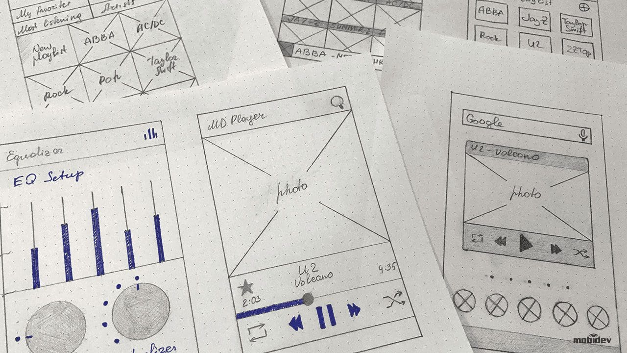 Sketching stage of UI/UX design process