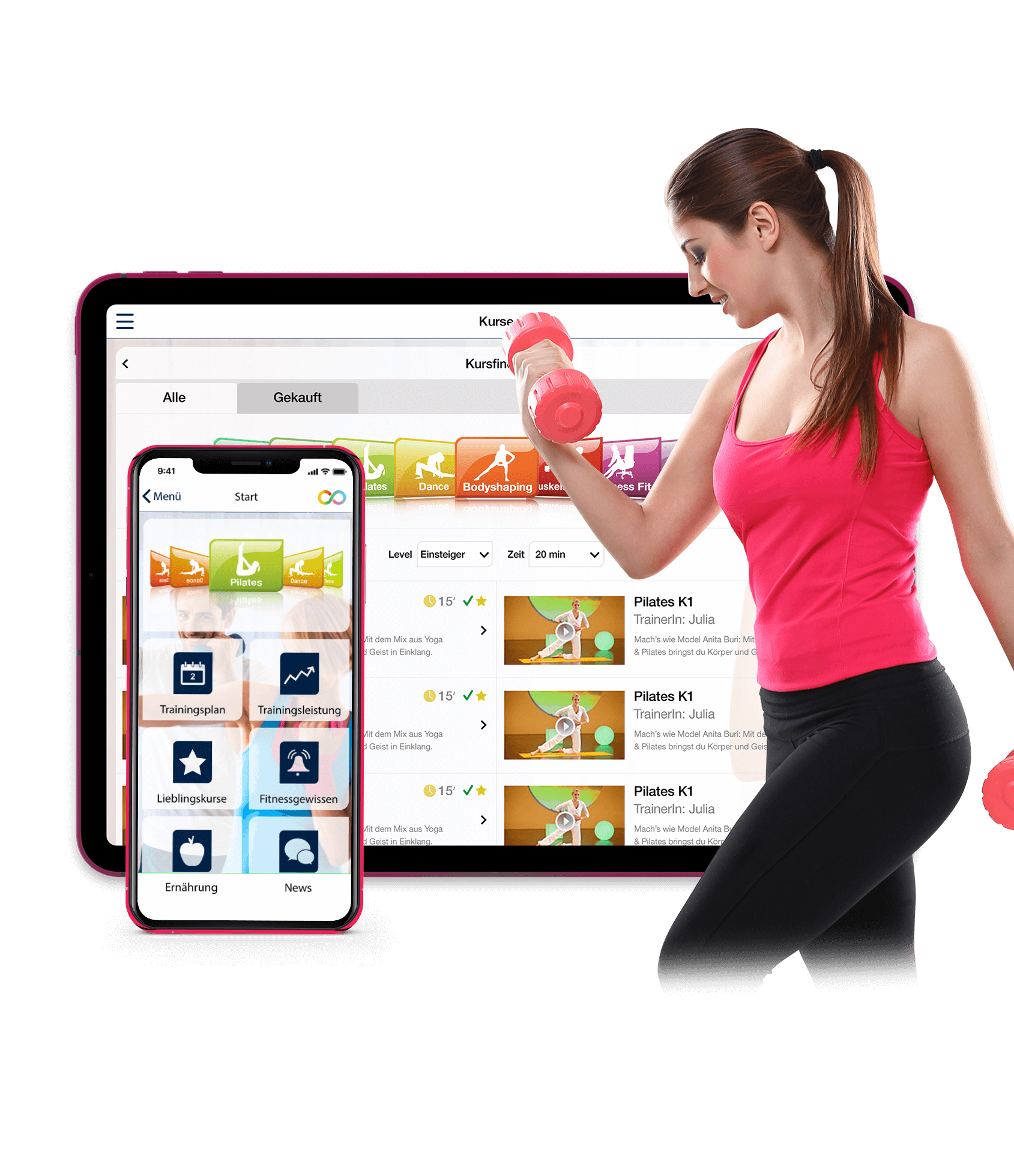 The application features 400 fitness HD video courses