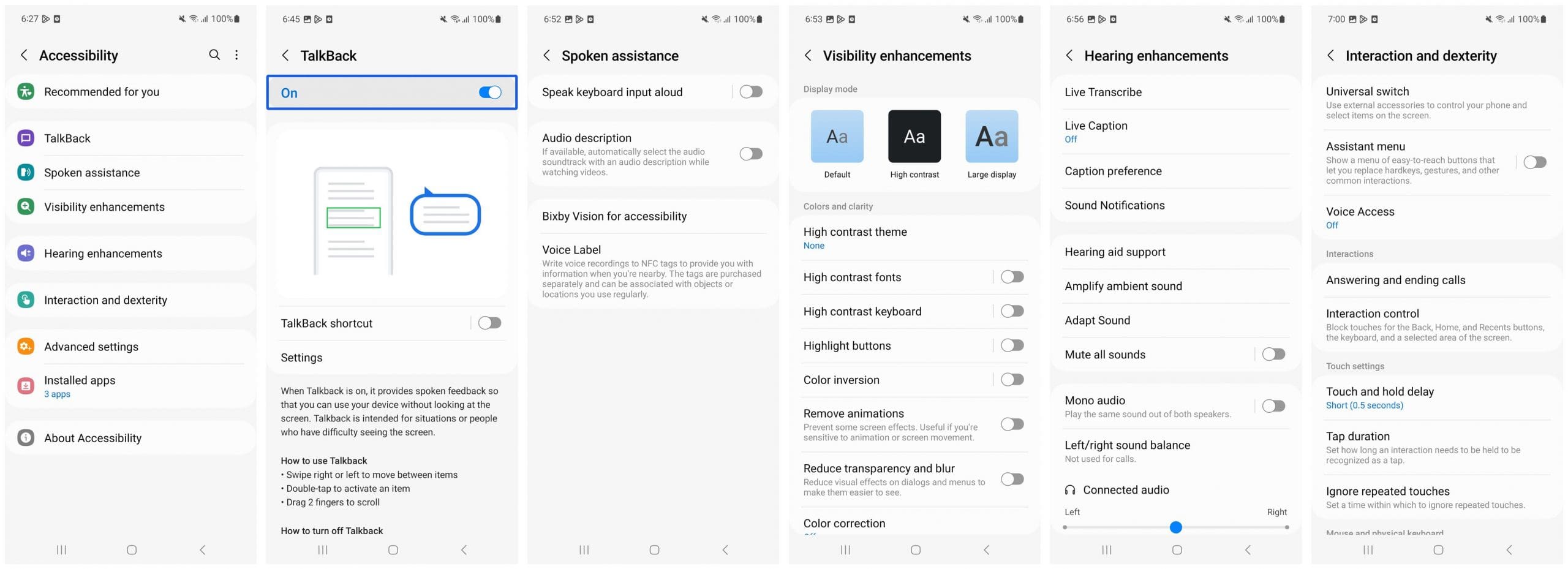 Android accessibility service with main accessibility features
