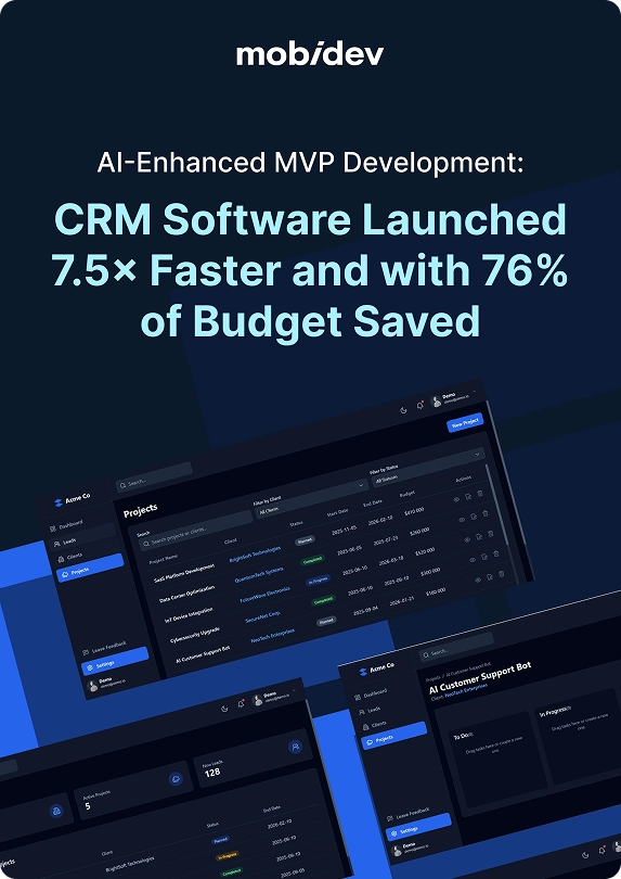 AI-Enhanced MVP Development: CRM Software Launched 7.5× Faster and with 76% of Budget Saved rapid mvp development with ai cover